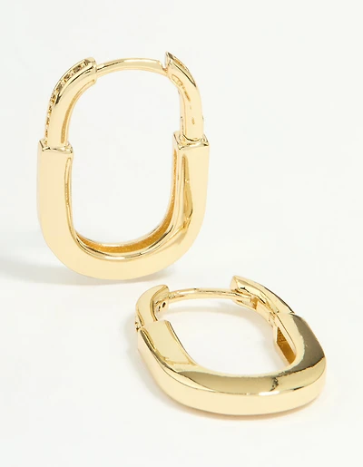 Gold Plated Brass Cubic Zirconia Oval Huggie Earrings