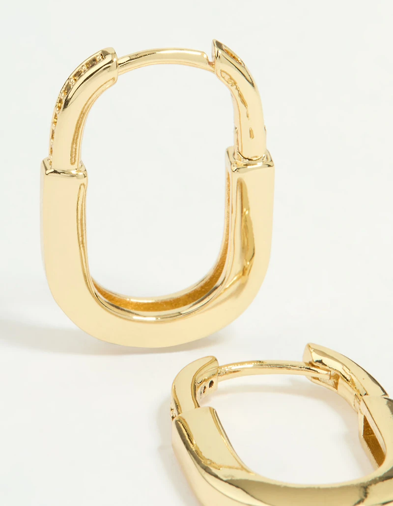 Gold Plated Brass Cubic Zirconia Oval Huggie Earrings