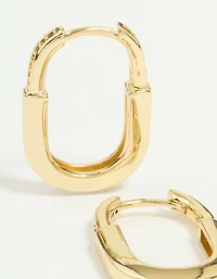 Gold Plated Brass Cubic Zirconia Oval Huggie Earrings