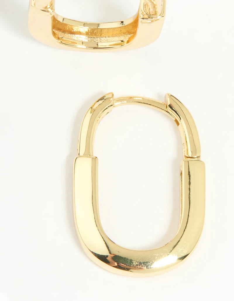 Gold Plated Brass Cubic Zirconia Oval Huggie Earrings