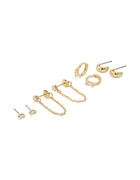 Gold Plated Brass Cubic Zirconia Oval Chain & Huggie Earrings 4-Pack