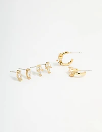 Gold Plated Brass Cubic Zirconia Vine Earrings 3-Pack