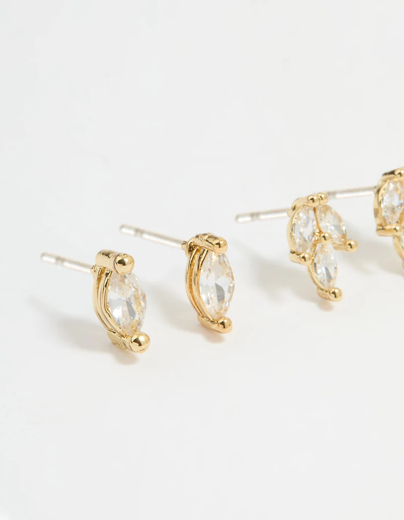 Gold Plated Brass Cubic Zirconia Vine Earrings 3-Pack
