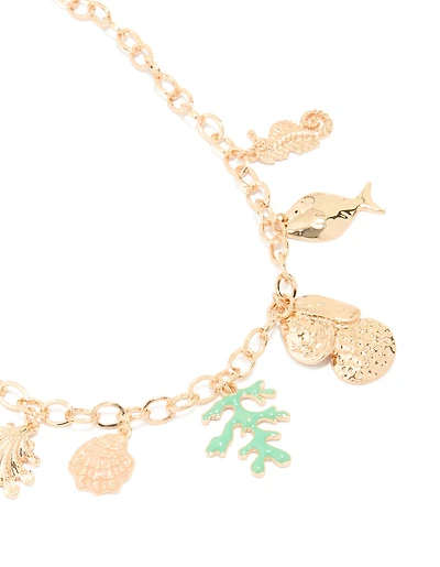 Gold Mixed Ocean Charm Necklace