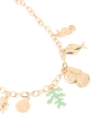 Gold Mixed Ocean Charm Necklace