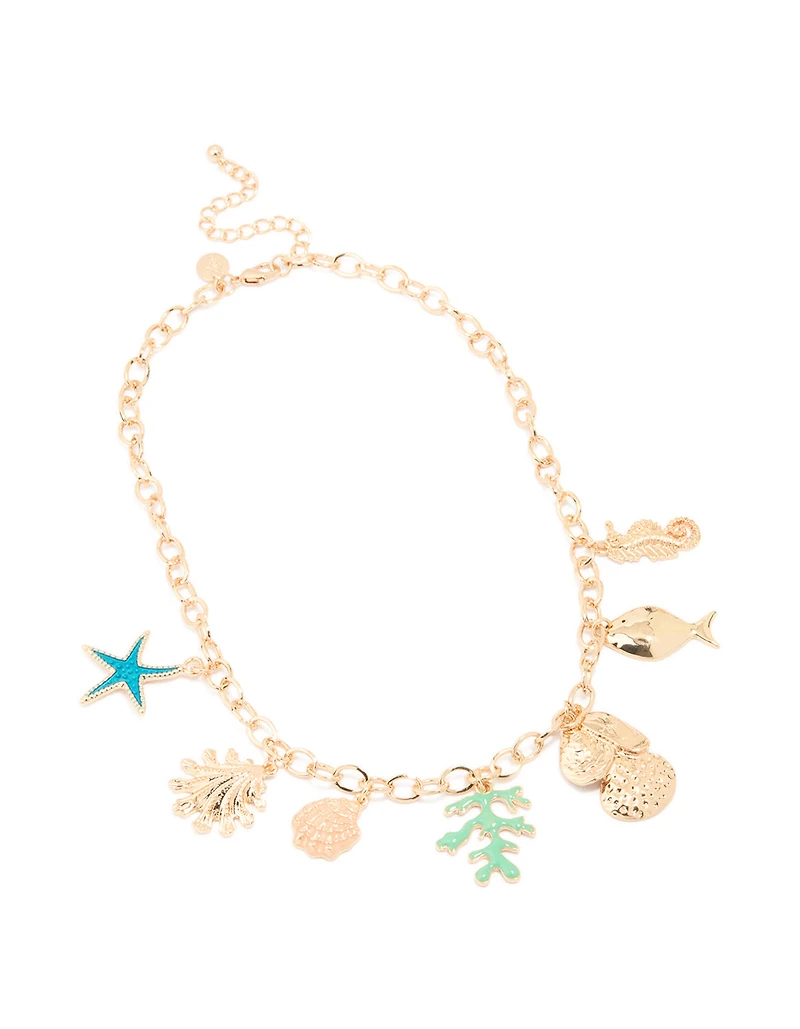 Gold Mixed Ocean Charm Necklace