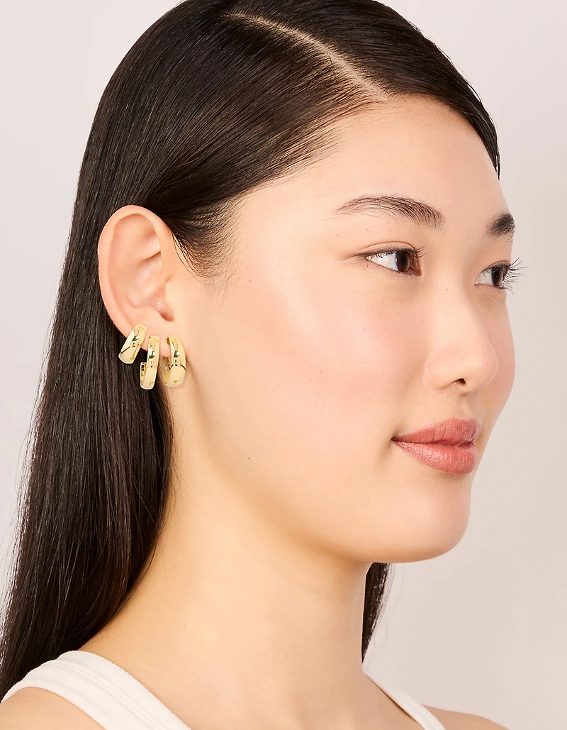 Gold Plated Smooth Hoop Earrings 3-Pack