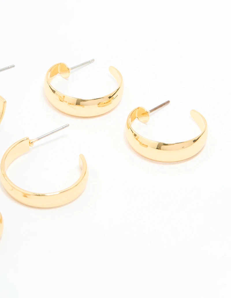 Gold Plated Smooth Hoop Earrings 3-Pack