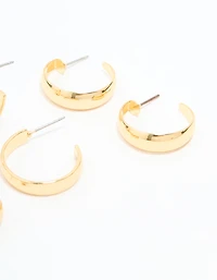 Gold Plated Smooth Hoop Earrings 3-Pack