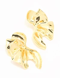 Gold Plated Textured Flower Fan Earrings