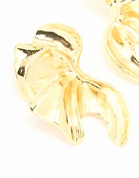 Gold Plated Textured Flower Fan Earrings