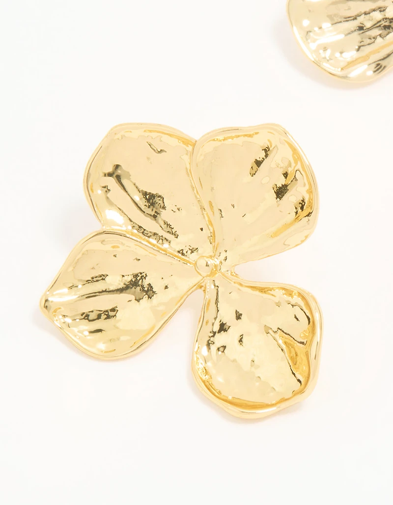 Gold Plated Textured Flower Stud Earrings