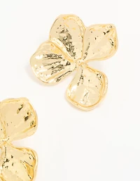 Gold Plated Textured Flower Stud Earrings