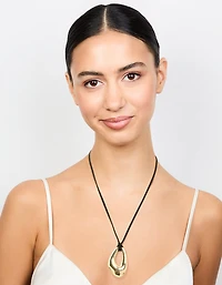 Gold Plated Cord Open Oval Long Necklace