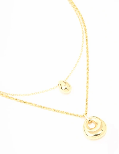 Gold Plated Organic Oval Layered Necklace