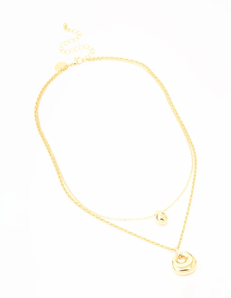 Gold Plated Organic Oval Layered Necklace