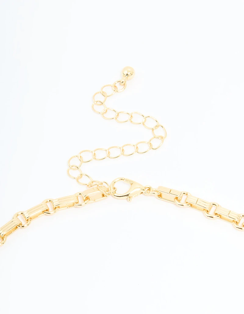 Gold Plated Diamante T-Bar Chain Necklace