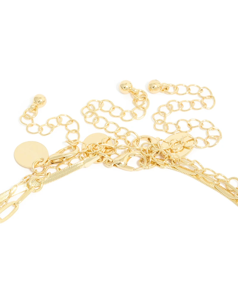 Gold Plated Square Diamante & Snake Chain Layered Necklace
