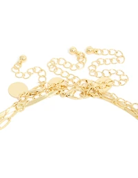 Gold Plated Square Diamante & Snake Chain Layered Necklace
