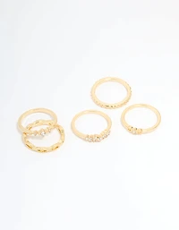 Gold Plated Diamante Rings 5-Pack
