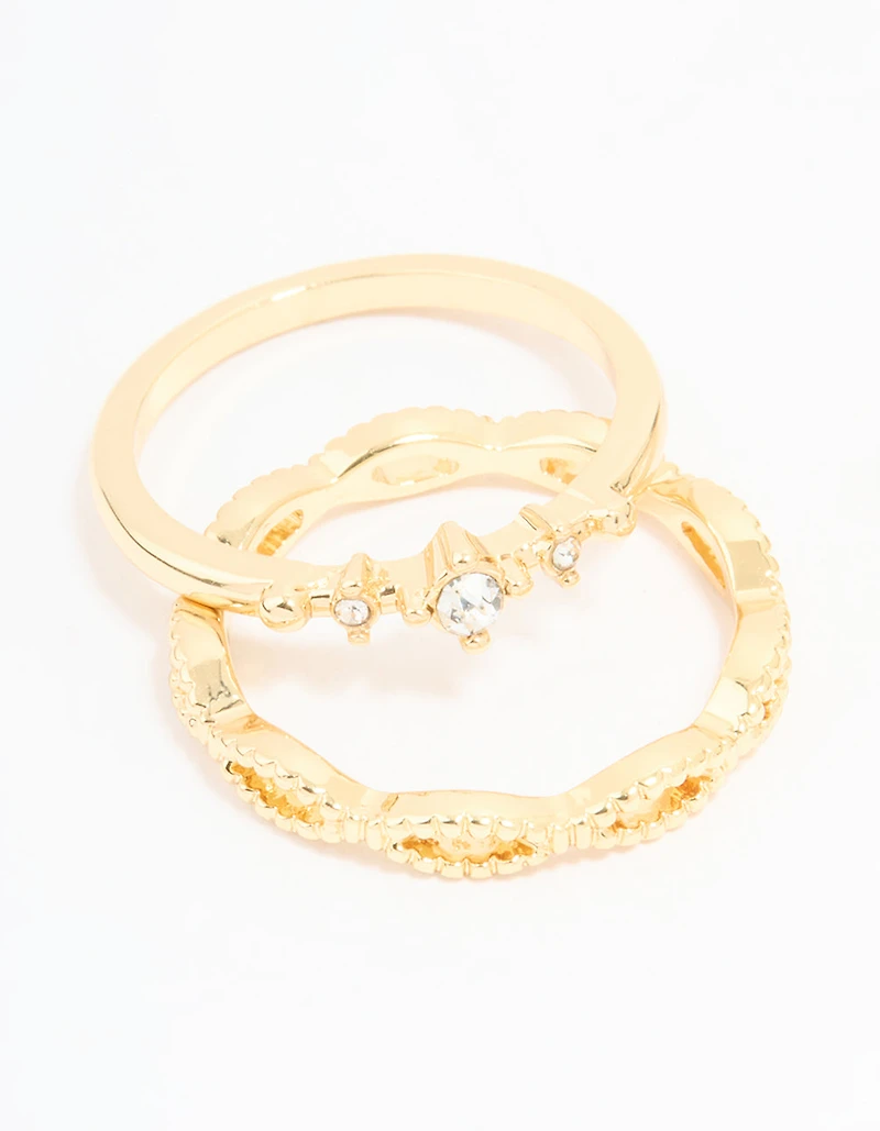 Gold Plated Diamante Rings 5-Pack