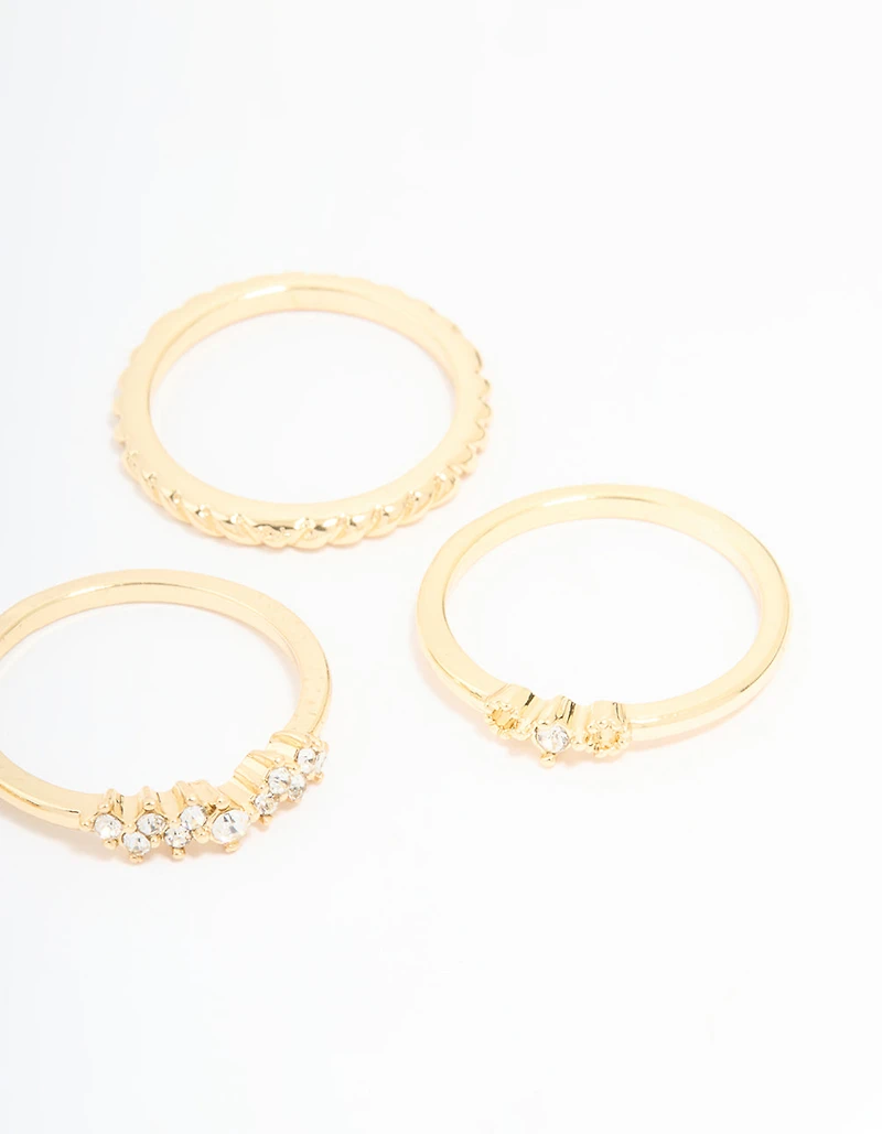 Gold Plated Diamante Rings 5-Pack