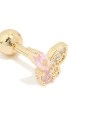 Gold Plated Surgical Steel Cubic Zirconia Butterfly Barbell