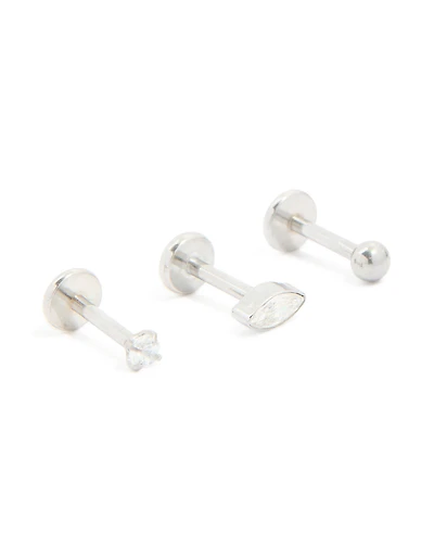 Surgical Steel Cubic Zirconia Flat Back Studs 3-Pack