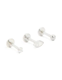 Surgical Steel Cubic Zirconia Flat Back Studs 3-Pack
