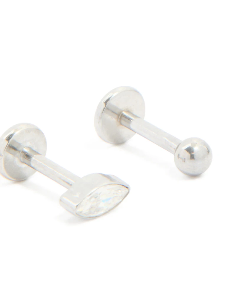 Surgical Steel Cubic Zirconia Flat Back Studs 3-Pack