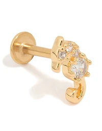 Gold Plated Surgical Steel Cubic Zirconia Seahorse Flat Back Stud