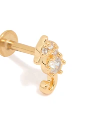 Gold Plated Surgical Steel Cubic Zirconia Seahorse Flat Back Stud
