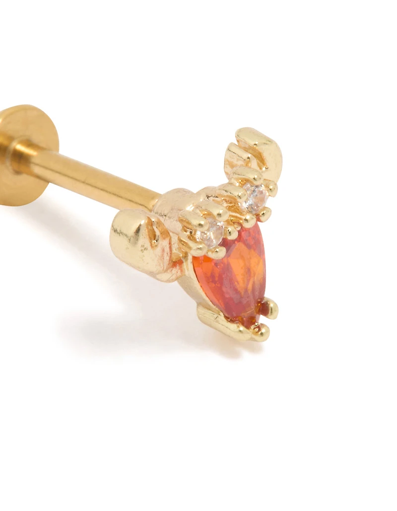 Gold Plated Surgical Steel Cubic Zirconia Lobster Flat Back Stud