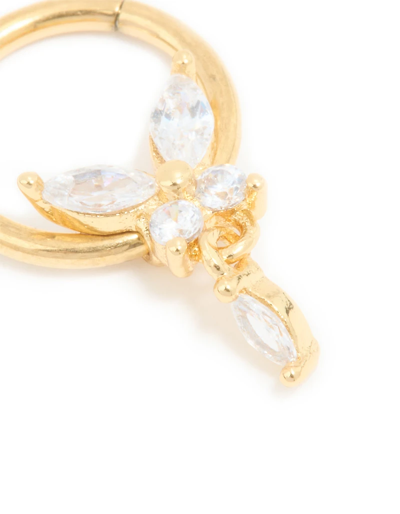 Anneau à clic en acier cirquable en acier cirquable, en zircone marquise, bague à clic