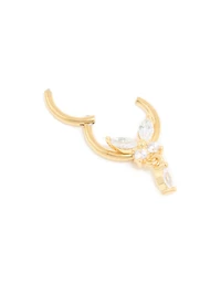 Gold Plated Surgical Steel Cubic Zirconia Marquise Drop Clicker Ring