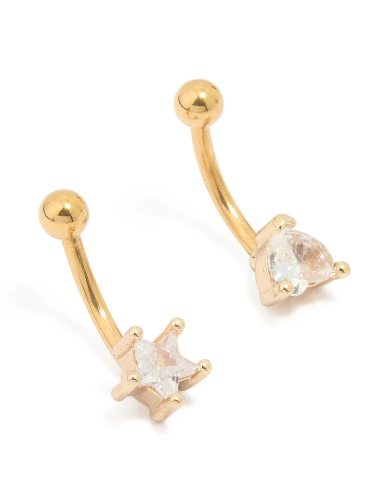 Gold Plated Surgical Steel Cubic Zirconia Ear & Body Jewellery Set