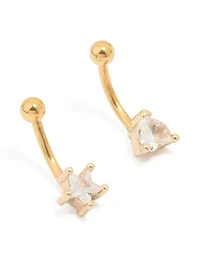 Gold Plated Surgical Steel Cubic Zirconia Ear & Body Jewellery Set