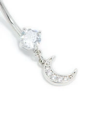 Surgical Steel Cubic Zirconia Moon Drop Belly Bar