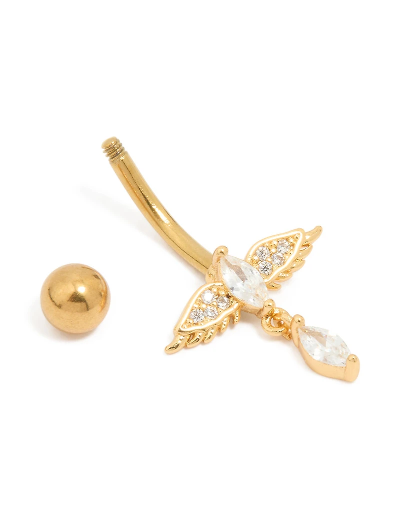 Gold Plated Surgical Steel Cubic Zirconia Bird Belly Bar