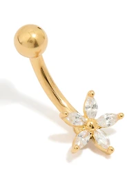 Gold Plated Surgical Steel Cubic Zirconia Star Belly Bar
