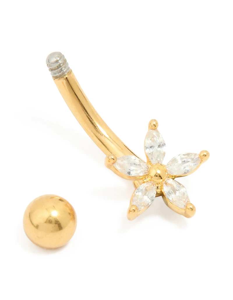 Gold Plated Surgical Steel Cubic Zirconia Star Belly Bar