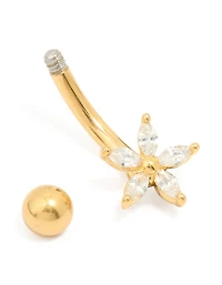 Gold Plated Surgical Steel Cubic Zirconia Star Belly Bar