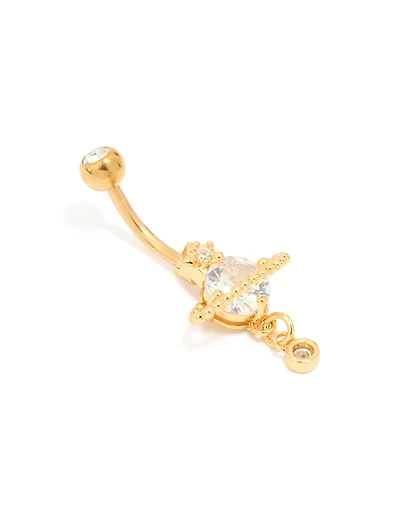 Gold Plated Titanium Cubic Zirconia Planet Belly Bar