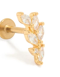 Gold Plated Titanium Cubic Zirconia Leaf Flat Back Stud