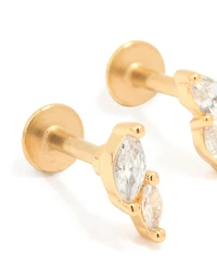 Gold Plated Titanium Cubic Zirconia Leaf Flat Back Studs