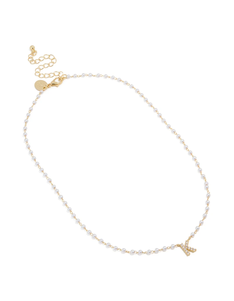 Gold Plated Pearl Letter K Necklace