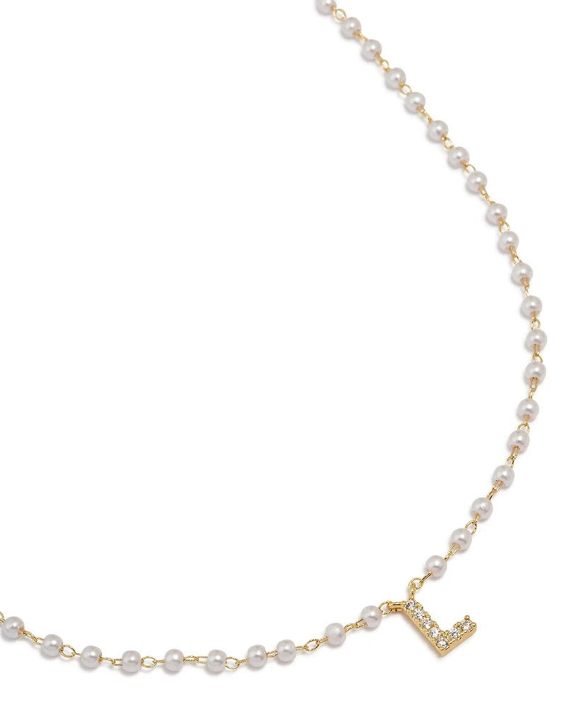 Gold Plated Pearl Letter L Necklace