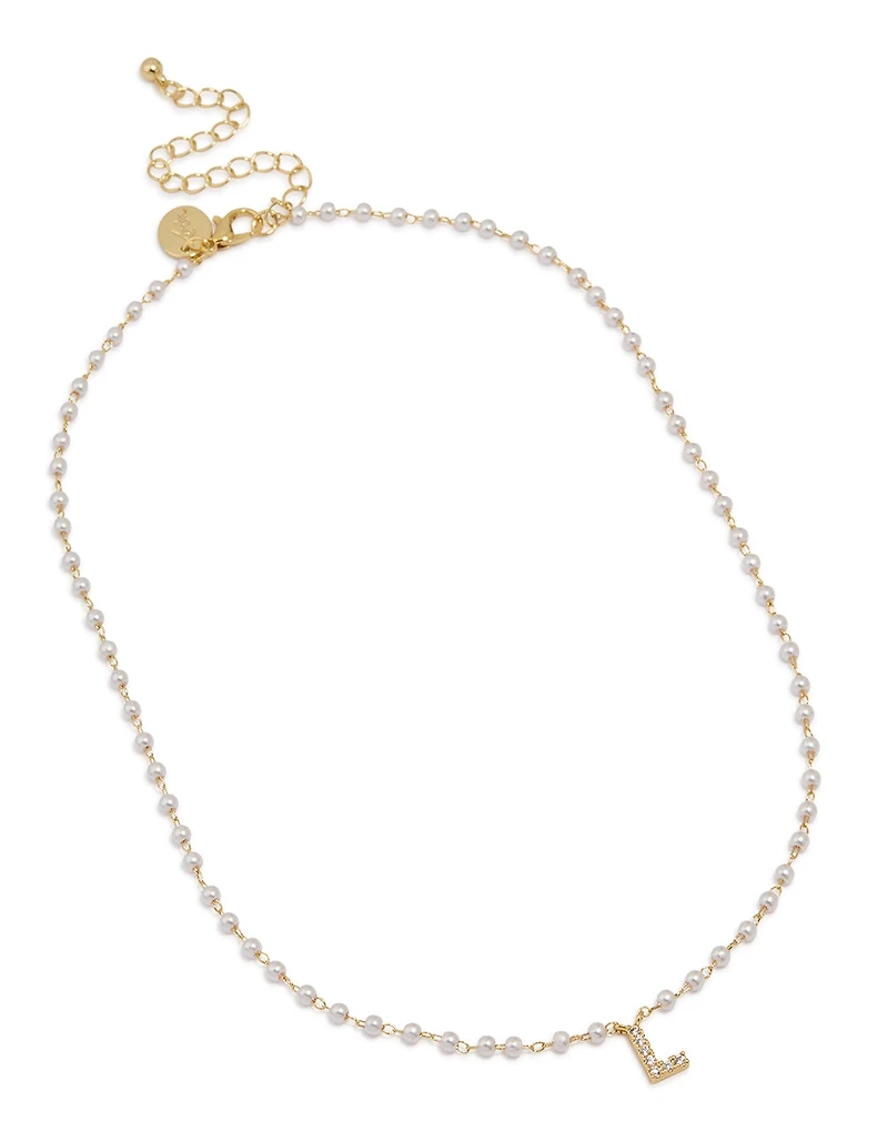 Gold Plated Pearl Letter L Necklace