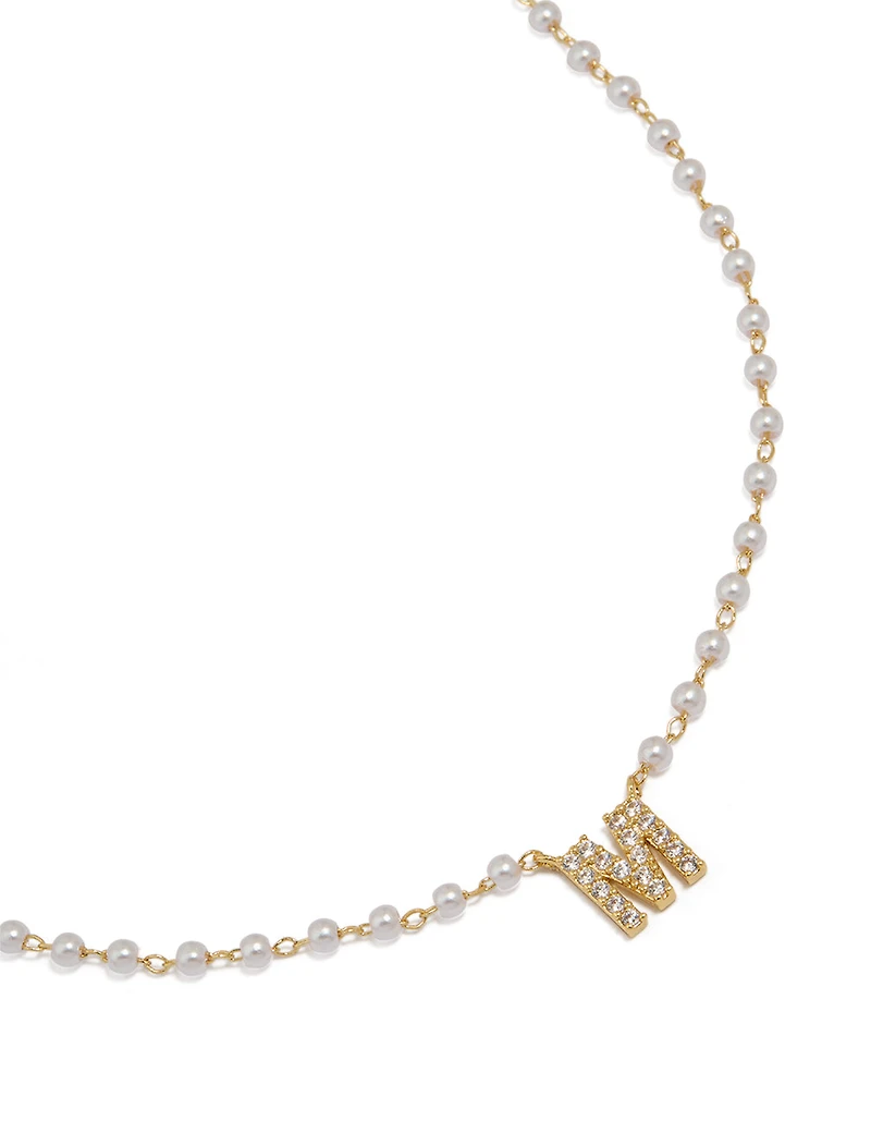 Gold Plated Pearl Letter M Necklace