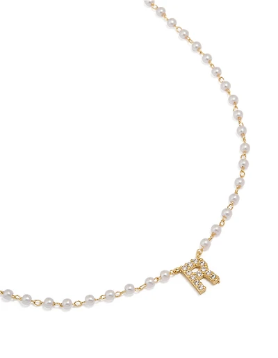 Gold Plated Pearl Letter R Necklace